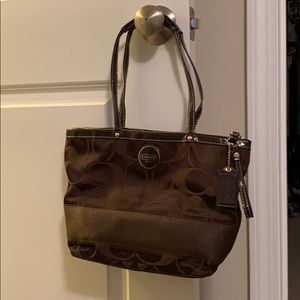 Coach brown logo medium tote in great condition!